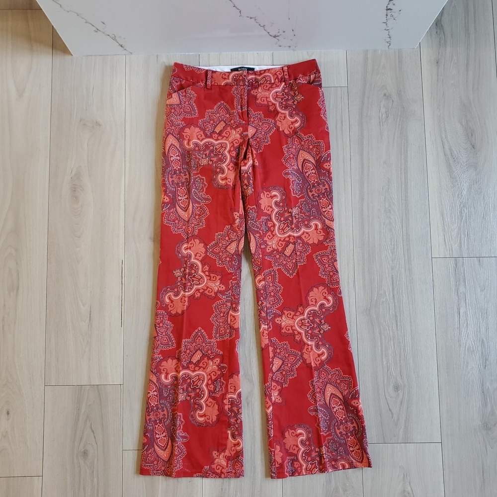 Body By Victoria Dress Pants Womens 6 Red Paisley Christie Wide Leg Low Rise
